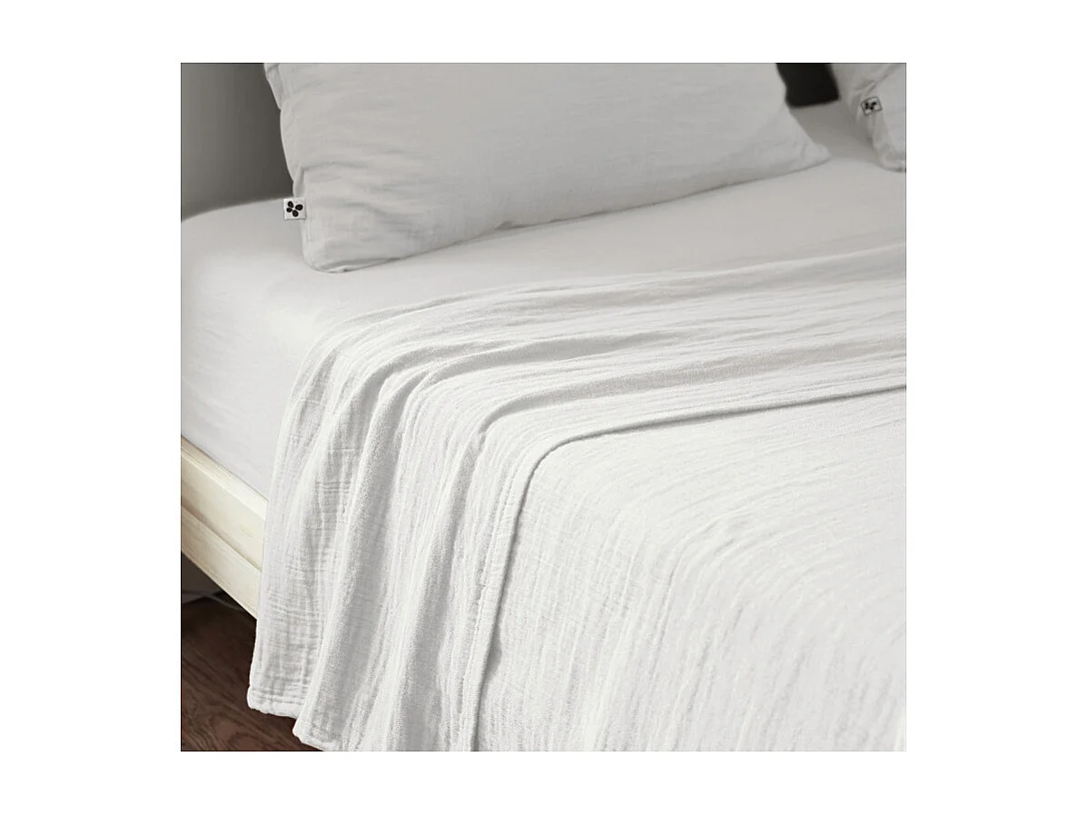 Drap housse 160 x 200 x 30 cm double gaze de coton blanc- PEPA 3