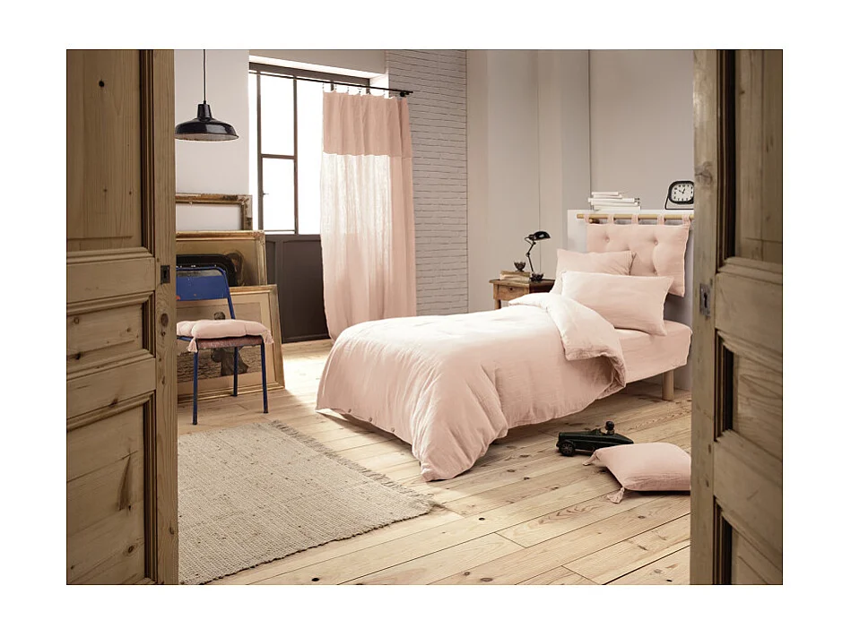 Drap housse 90 x 190 x 30 cm double gaze de coton rose - PEPA 1