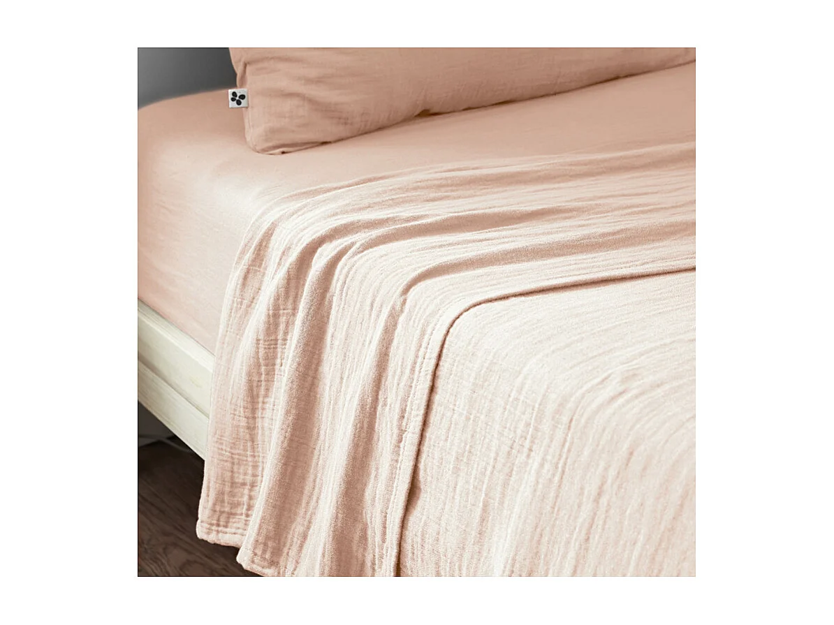 Drap housse 90 x 190 x 30 cm double gaze de coton rose - PEPA 1