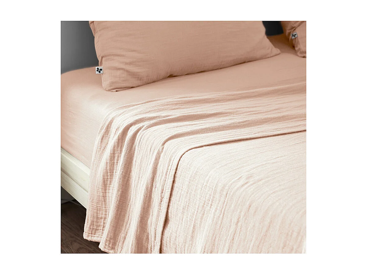 Drap housse 140 x 190 x 30 cm double gaze de coton rose - PEPA 2