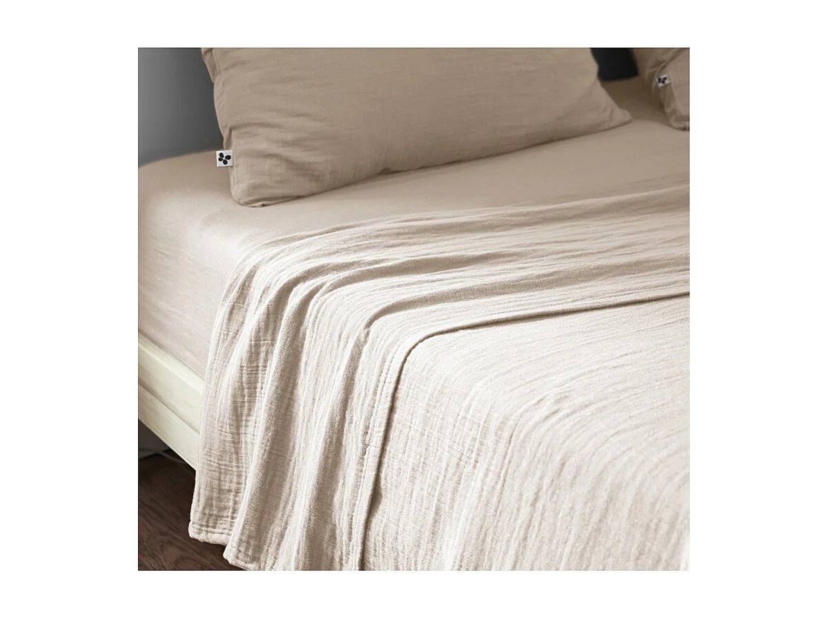 Drap housse 180 x 200 x 30 cm double gaze de coton écru - PEPA 4