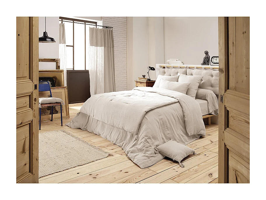 Drap housse 180 x 200 x 30 cm double gaze de coton écru - PEPA 4