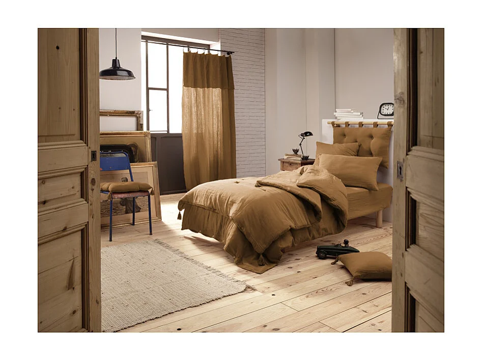 Drap housse 90 x 190 x 30 cm double gaze de coton camel - PEPA 1