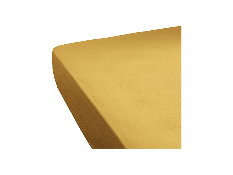 Drap housse 160 x 200 x 30 cm double gaze de coton jaune - PEPA 3