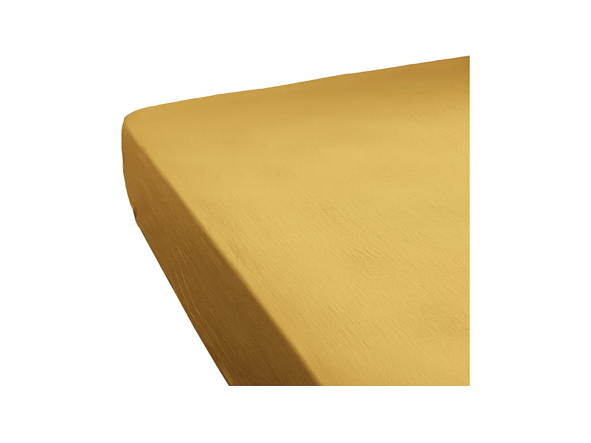 Drap housse 160 x 200 x 30 cm double gaze de coton jaune - PEPA 3