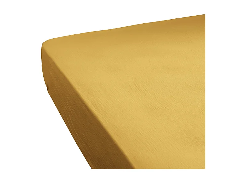 Drap housse 160 x 200 x 30 cm double gaze de coton jaune - PEPA 3