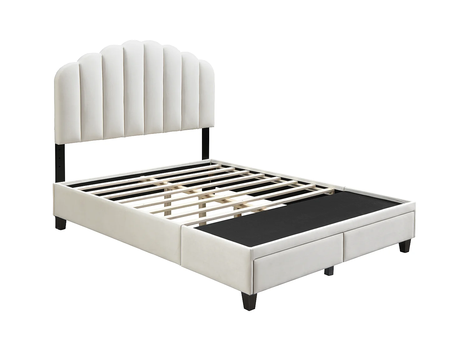 Bett mit Schubladen - 160 x 200 cm - Samt - Elfenbeinfarben - ILISIO