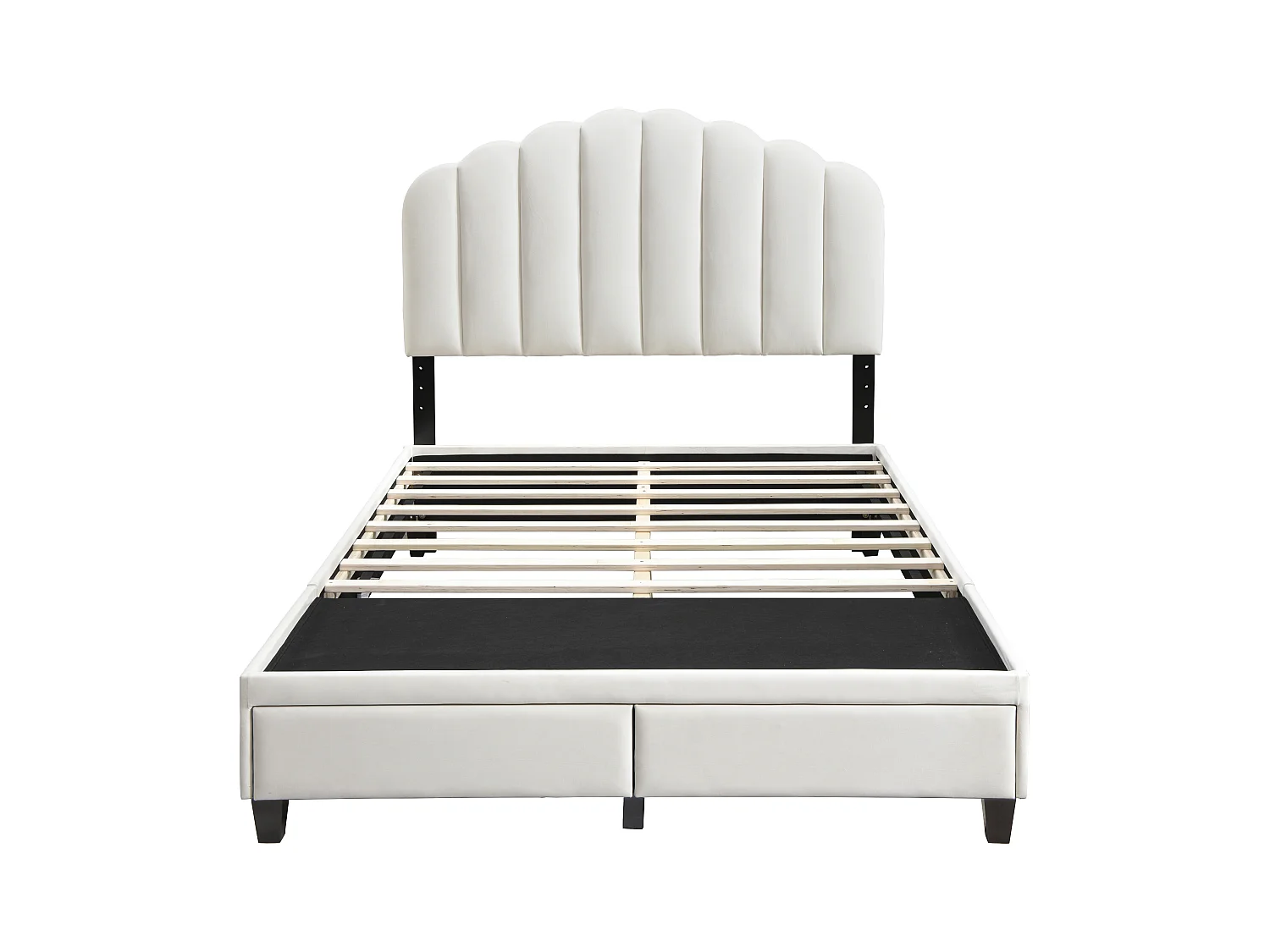 Bett mit Schubladen - 160 x 200 cm - Samt - Elfenbeinfarben - ILISIO