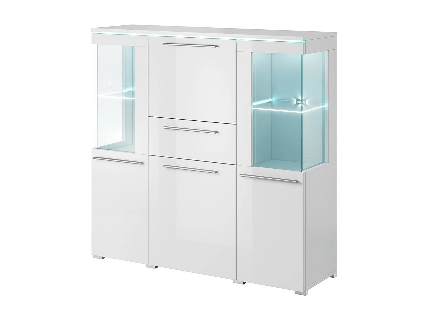 Buffet haut pour salon couleur blanc brillant collection BOMBAY