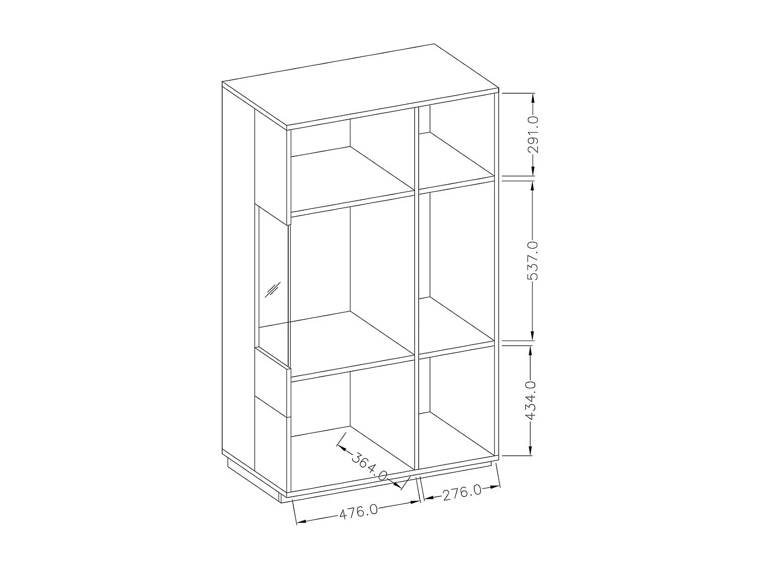 Buffet haut avec collection KILES deux portes. Coloris gris anthracite et chêne. Porte vitrée à gauche