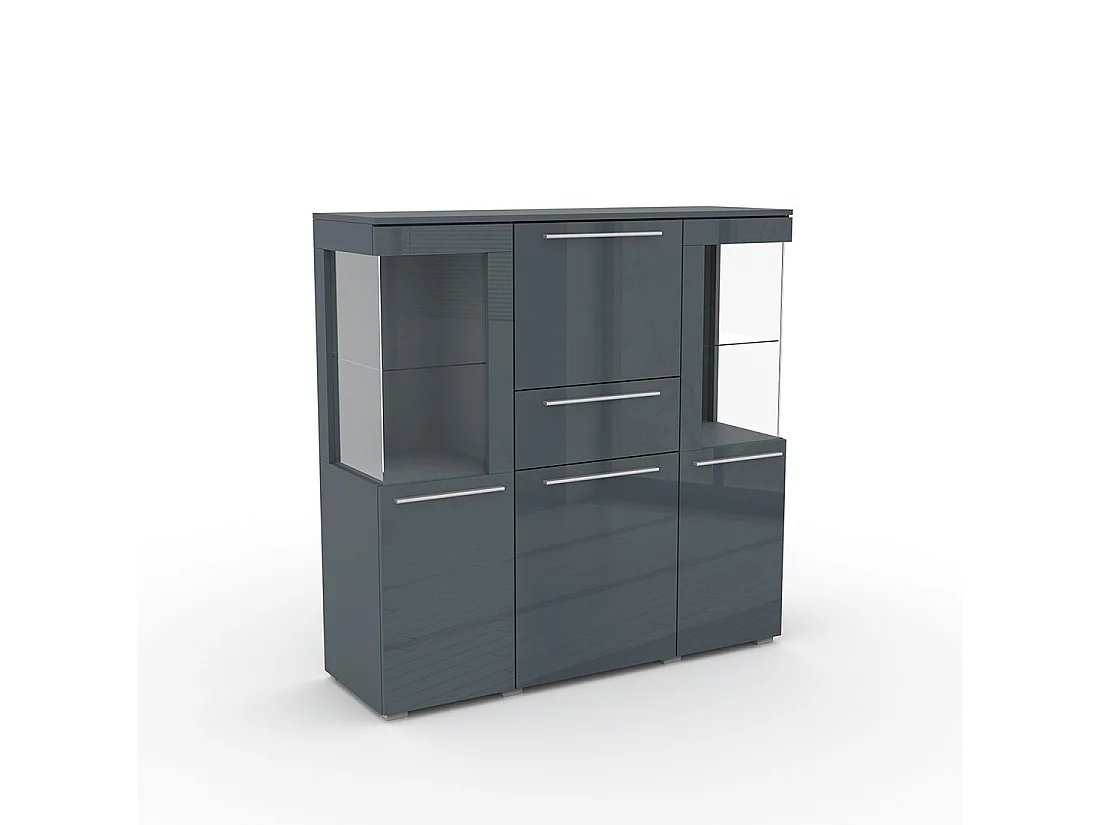 Buffet haut pour salon couleur gris brillant collection BOMBAY