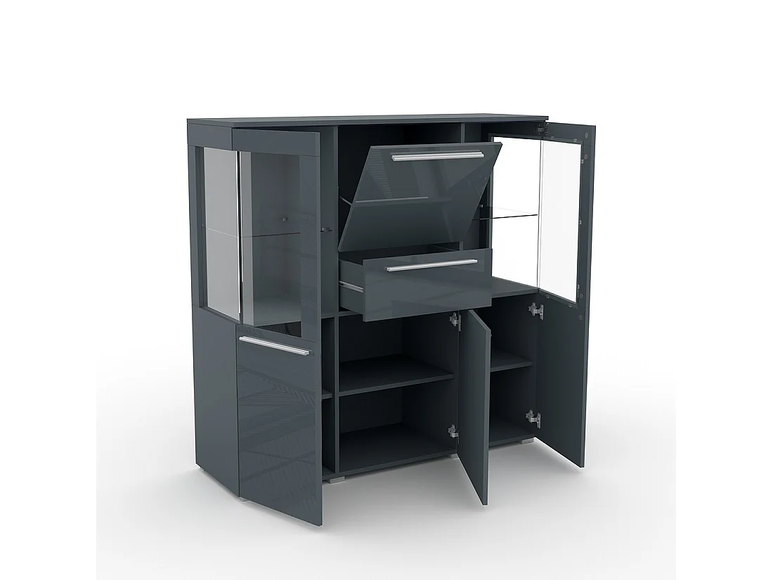 Buffet haut pour salon couleur gris brillant collection BOMBAY