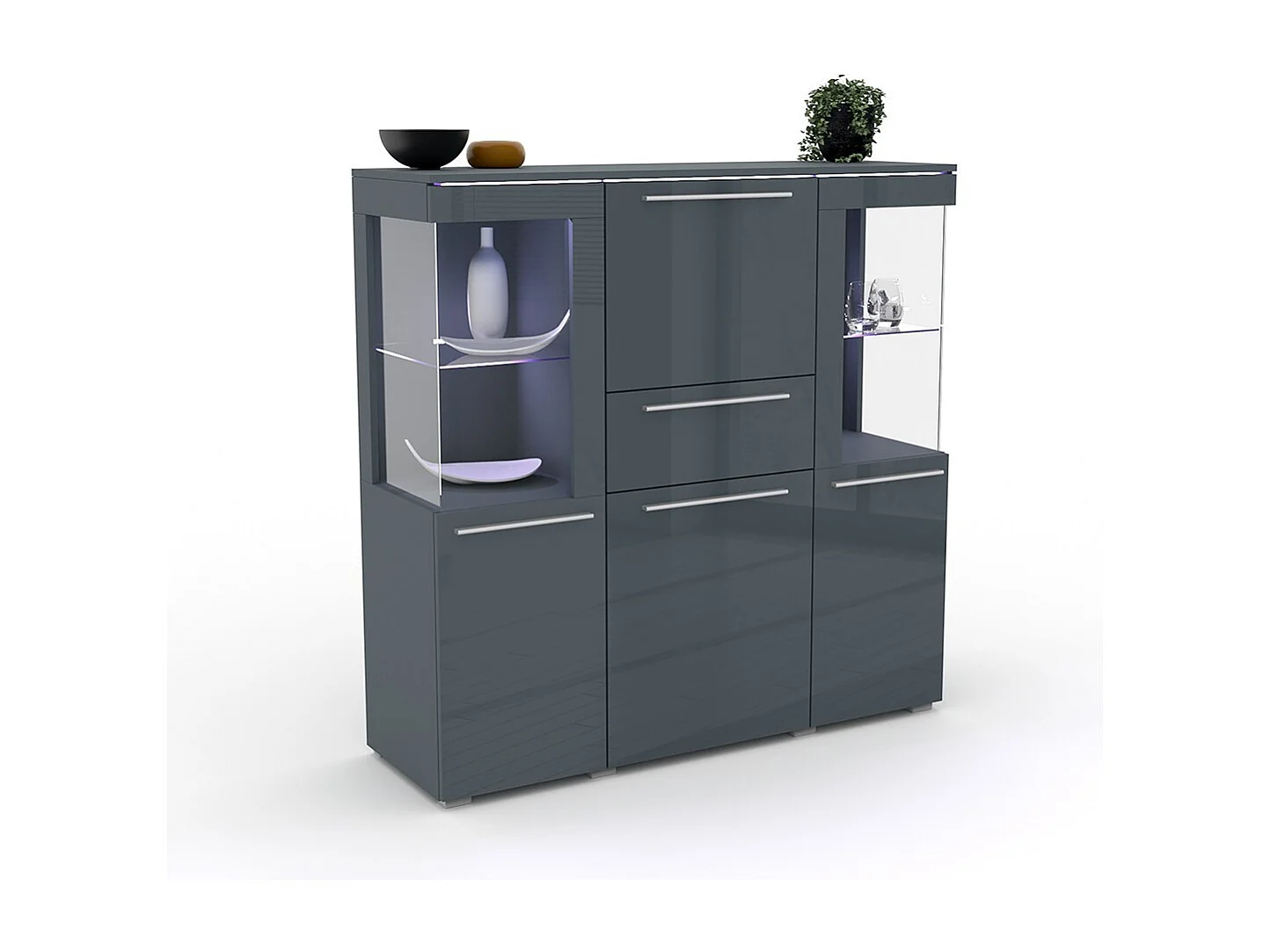 Buffet haut pour salon couleur gris brillant collection BOMBAY