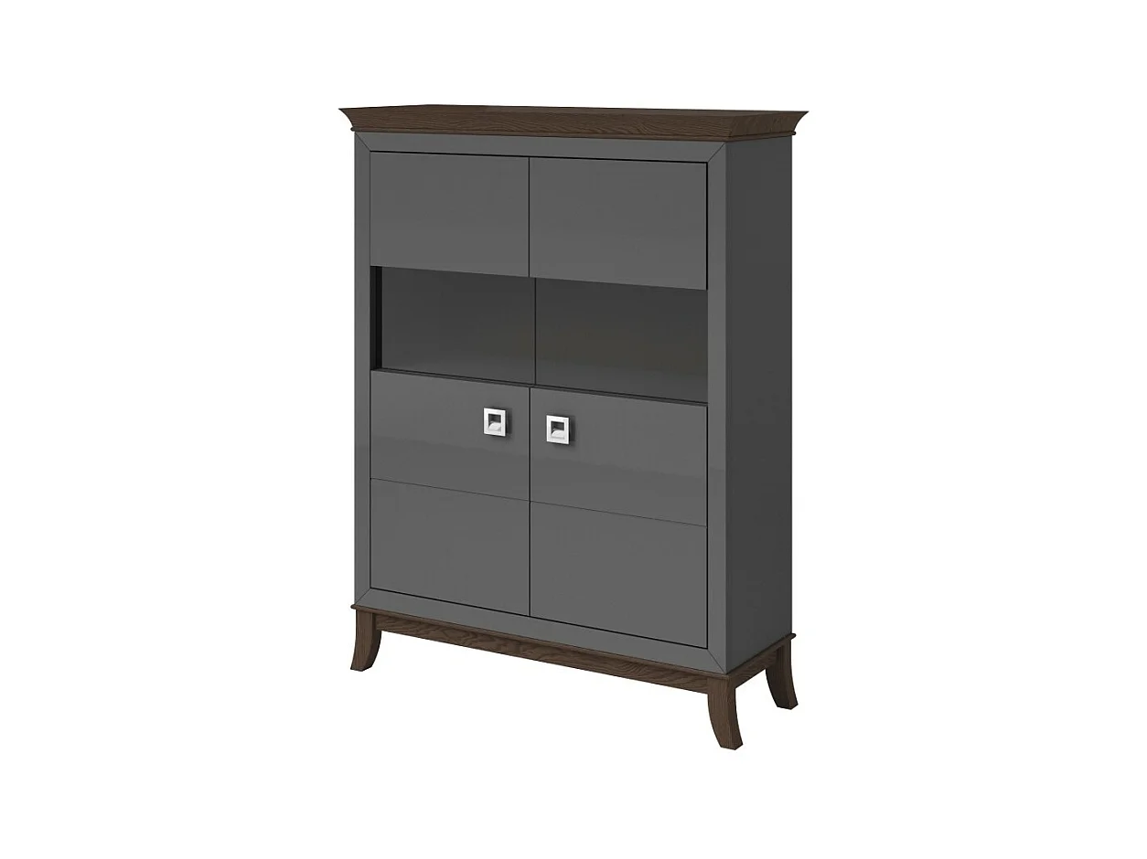 Buffet haut design 2 portes pour salon couleur gris et chêne foncé, collection PALACE
