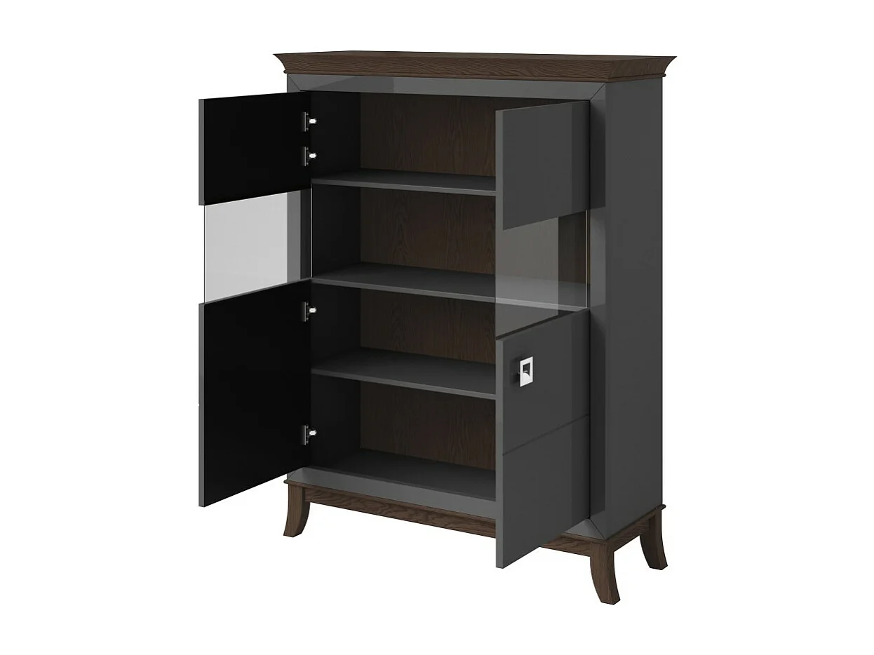 Buffet alto design com 2 portas para sala de estar, cor cinza e carvalho escuro, coleção PALACE