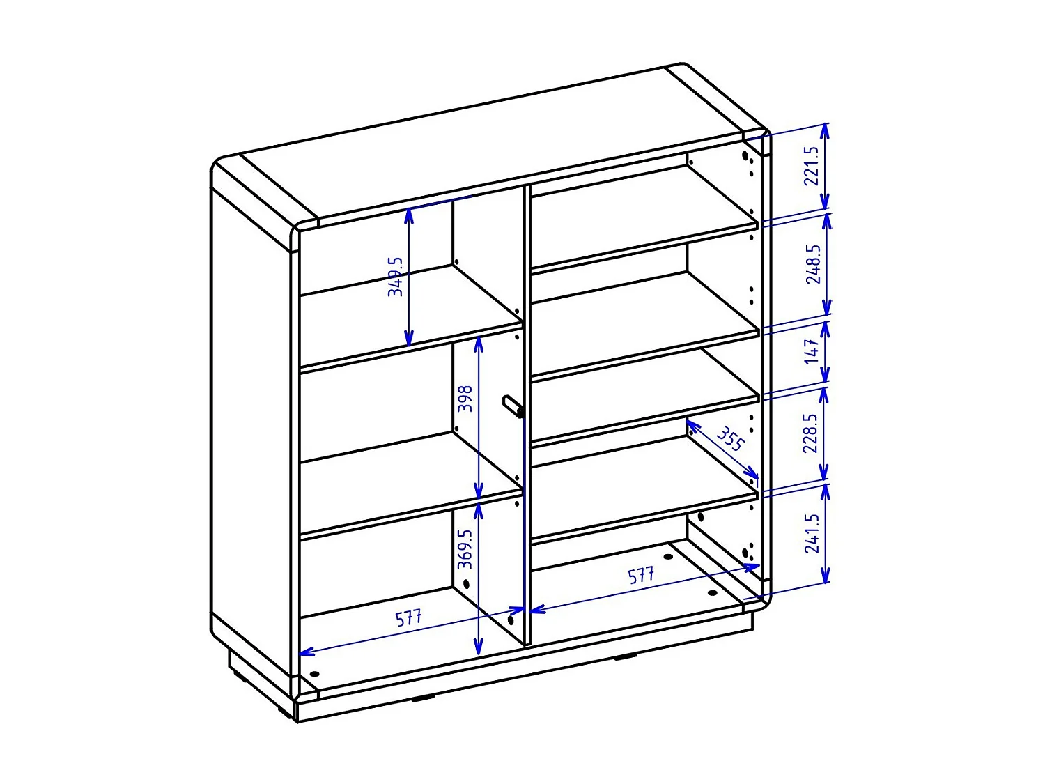 Hoher Buffetschrank aus der Kollektion VILLA. Farbe Eiche und Schwarz. 3 Türen und 1 Fach.