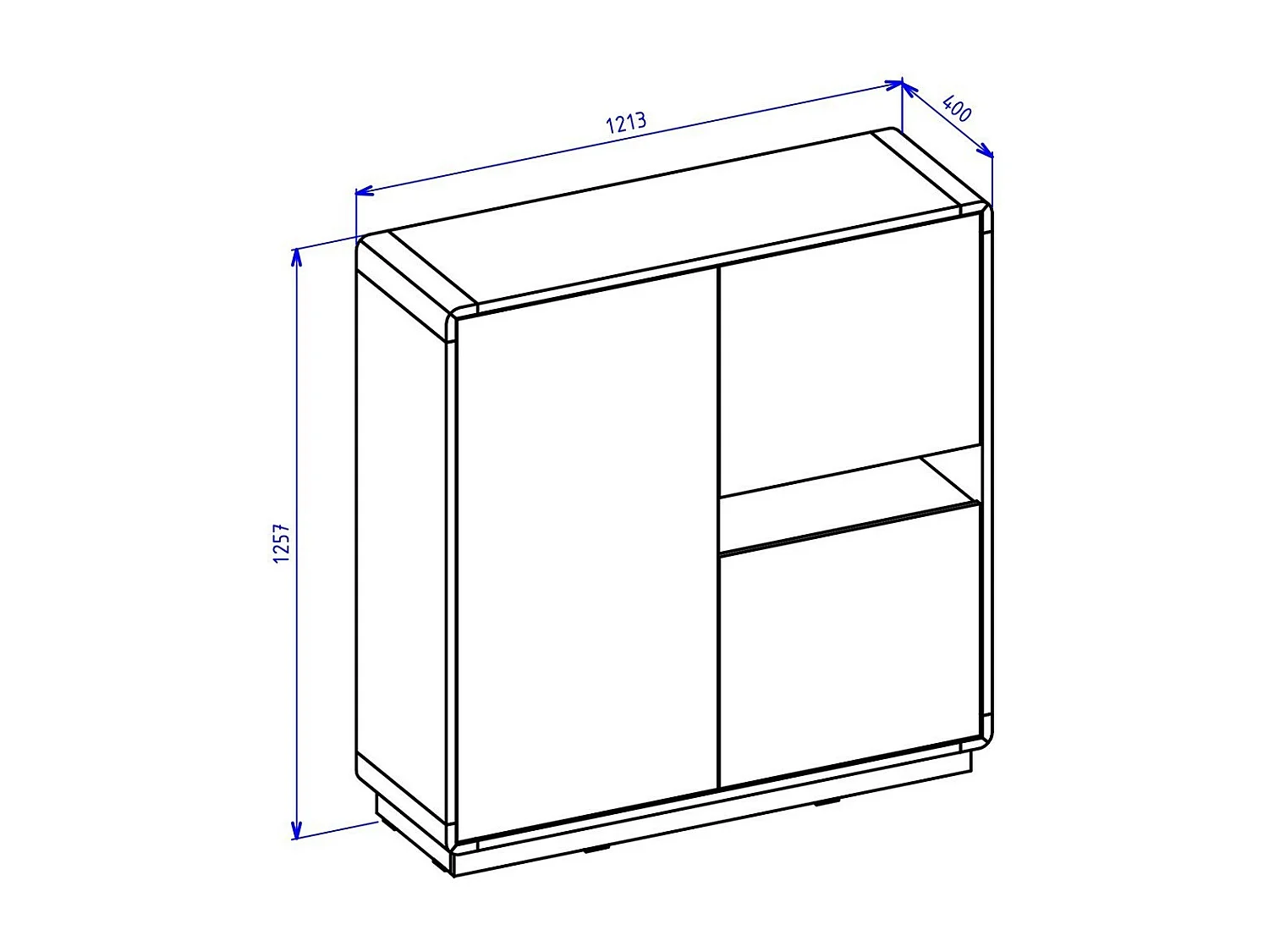Hoher Buffetschrank aus der Kollektion VILLA. Farbe Eiche und Schwarz. 3 Türen und 1 Fach.