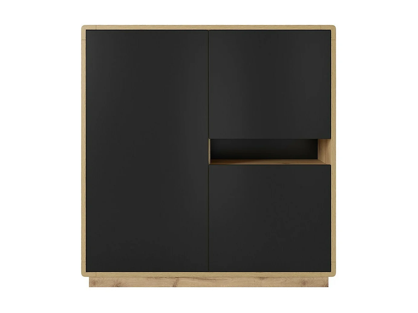 Hoge buffetkast collectie VILLA. Eiken en zwarte kleur. 3 deuren en 1 nis.