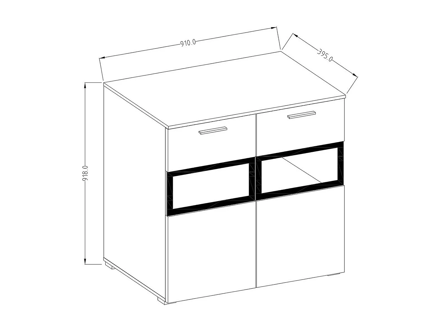 Buffet 90cm para sala com 2 portas de vidro cor efeito ardósia coleção CONNOR