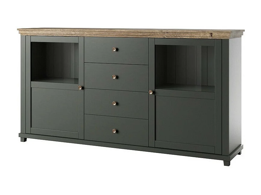 Buffet 180cm collectie ASSIA. Kleur groen en eiken. 2 deuren en 4 laden.