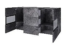 Buffet 130 cm RAMOS – Gris effet ardoise et noir – 2 portes vitrées + 3 tiroirs – Sans LED