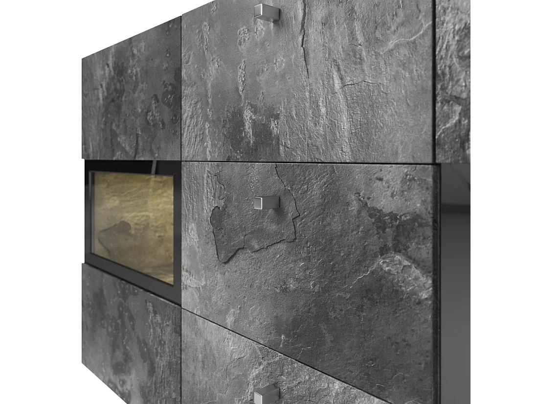 Buffet a 2 ante e 3 cassetti collezione RAMOS. Colore grigio effetto ardesia e nero.