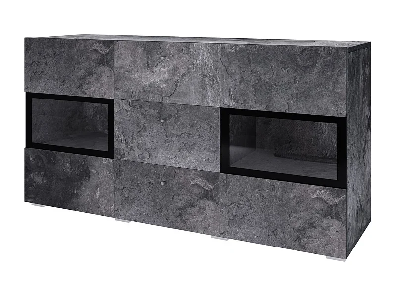 Sideboard mit 2 Türen und 3 Schubladen, Kollektion RAMOS. Farbe: Schiefergrau und Schwarz.