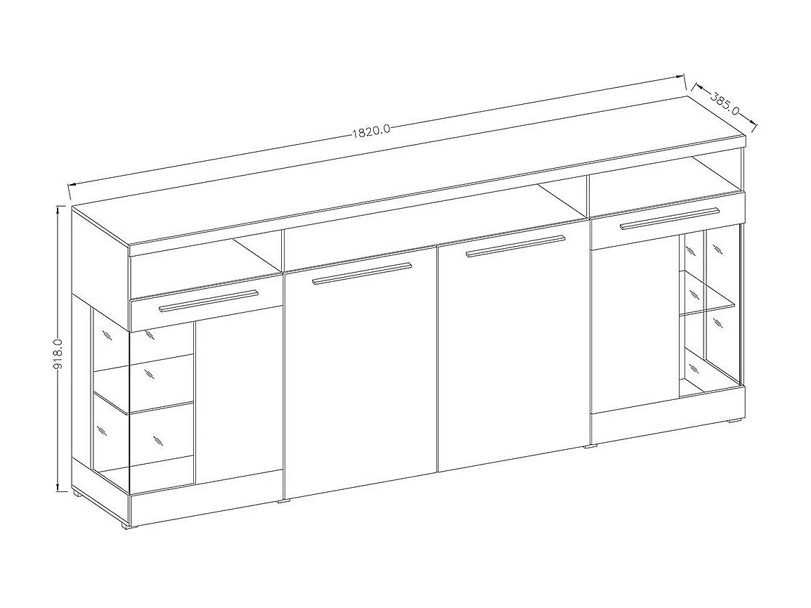 Buffet XL 180cm con 4 porte colore bianco lucido collezione BOMBAY