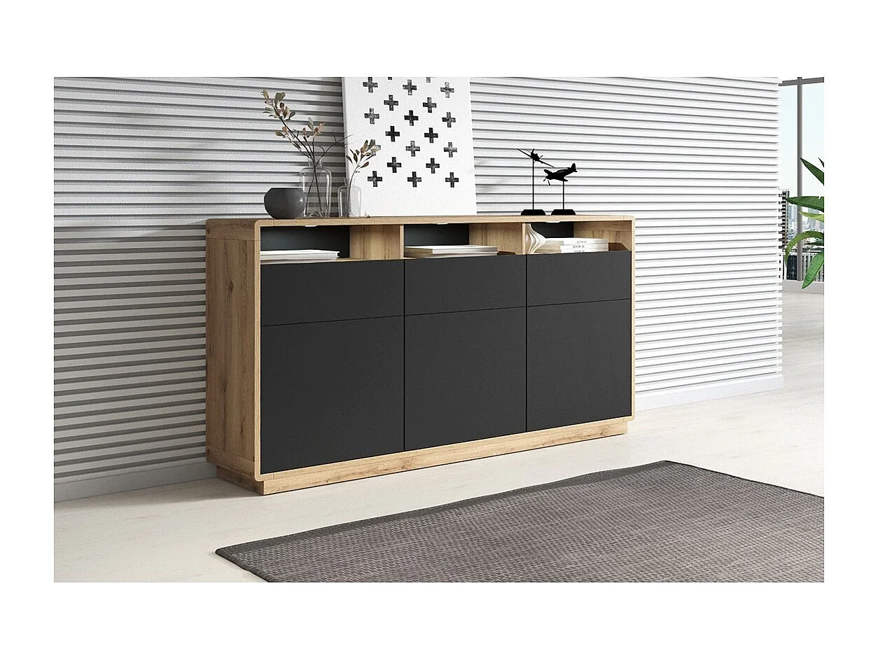 Credenza 180cm collezione VILLA. Colore quercia e nero.