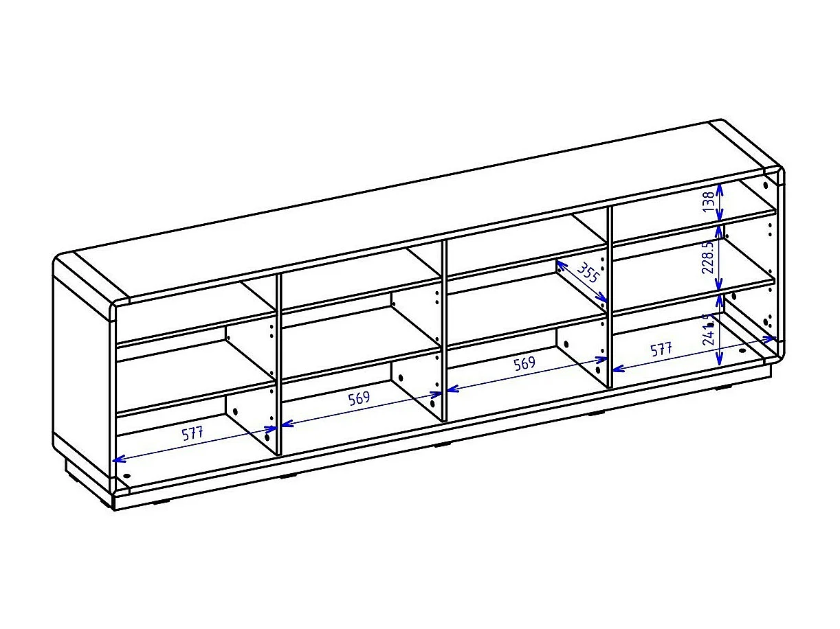Buffet XL 240cm collection VILLA. Couleur chêne et noir. 4 portes et 4 niches