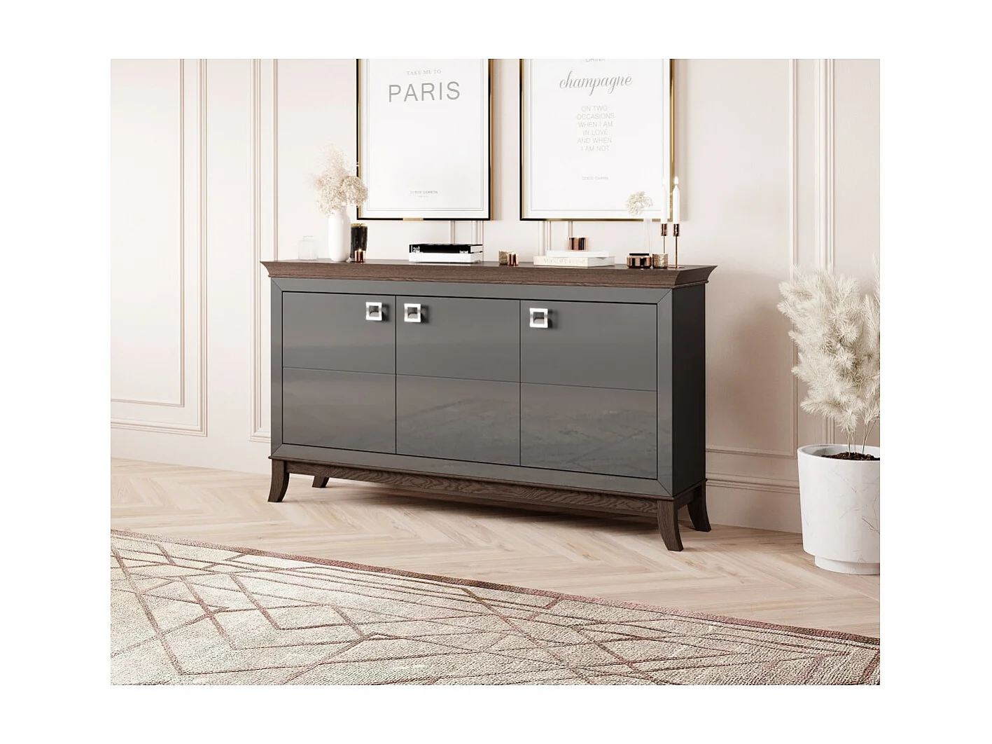 Design-Buffet 160cm für Wohnzimmer in Grau und Dunkel-Eiche, Kollektion PALACE.