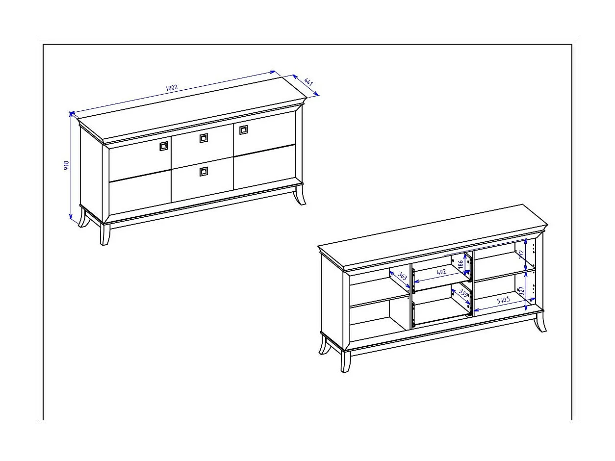 Chique buffetkast 180cm voor de woonkamer in grijs en donkereiken uit de PALACE collectie.