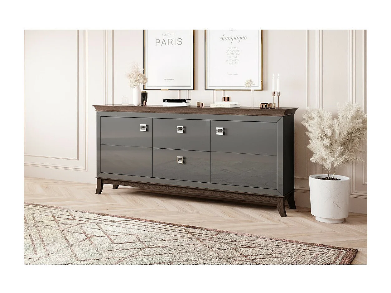 Chique buffetkast 180cm voor de woonkamer in grijs en donkereiken uit de PALACE collectie.