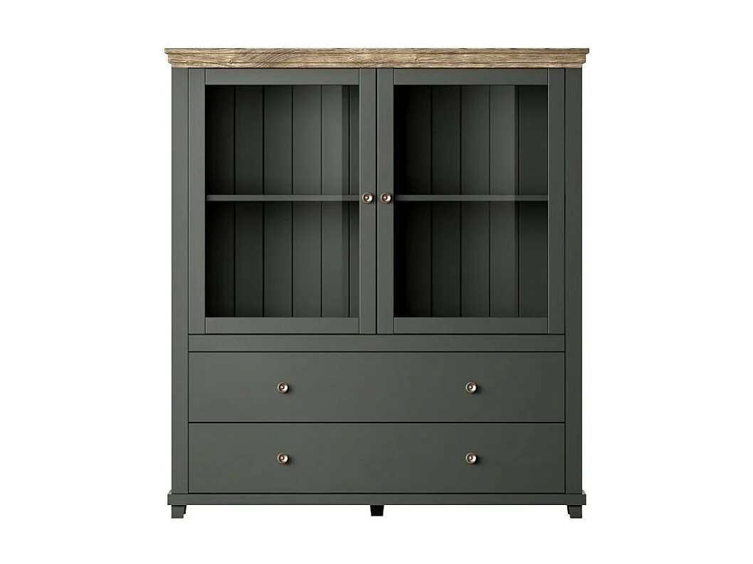 Vaisselier collection ASSIA. Coloris vert et chêne. 2 Portes et 2 Tiroirs