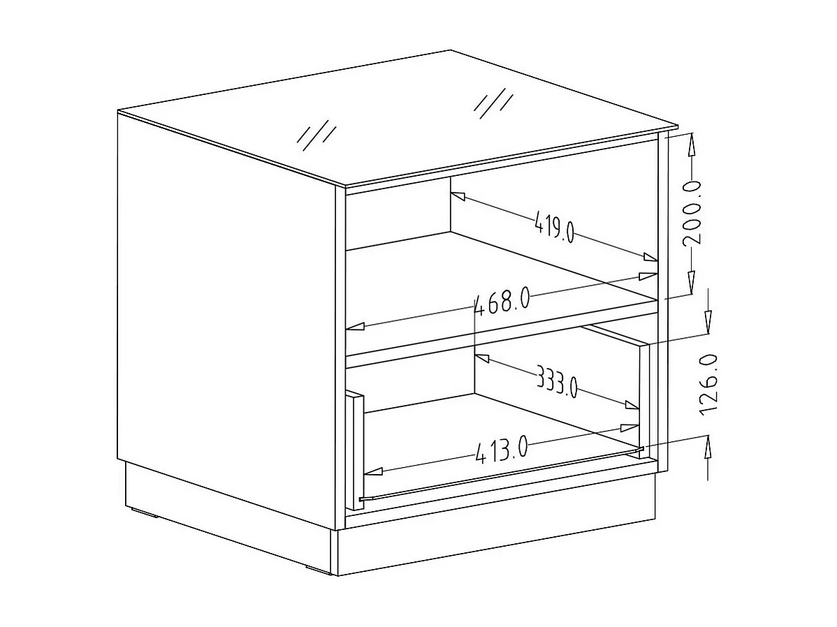 Kleines TV-Möbel ZANTE 50 cm, 1 Schublade, 1 Fach, schwarz und glänzend grau