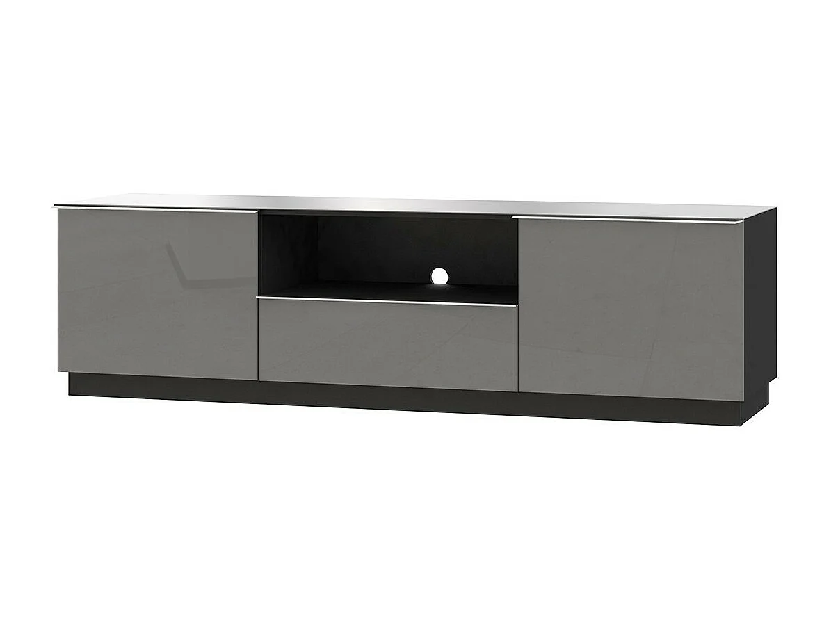 TV-meubel 180cm uit de ZANTE collectie met 2 deuren en 1 lade. Kleur zwart en glanzend grijs.