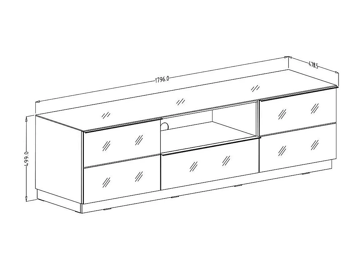 TV-meubel 180cm uit de ZANTE collectie met 2 deuren en 1 lade. Kleur zwart en glanzend grijs.