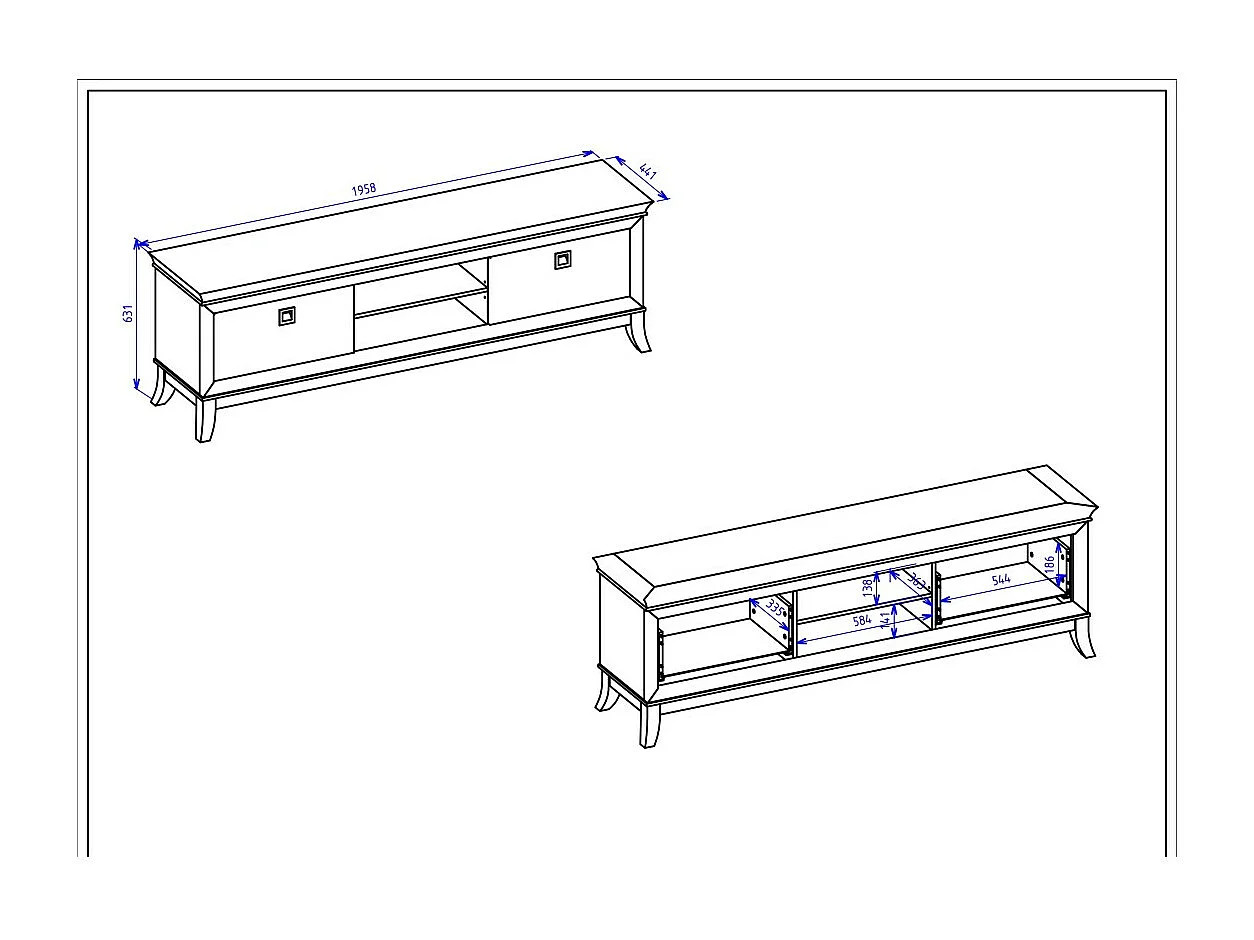 Meuble TV XL 196 cm collection PALACE. Couleur blanc et chêne