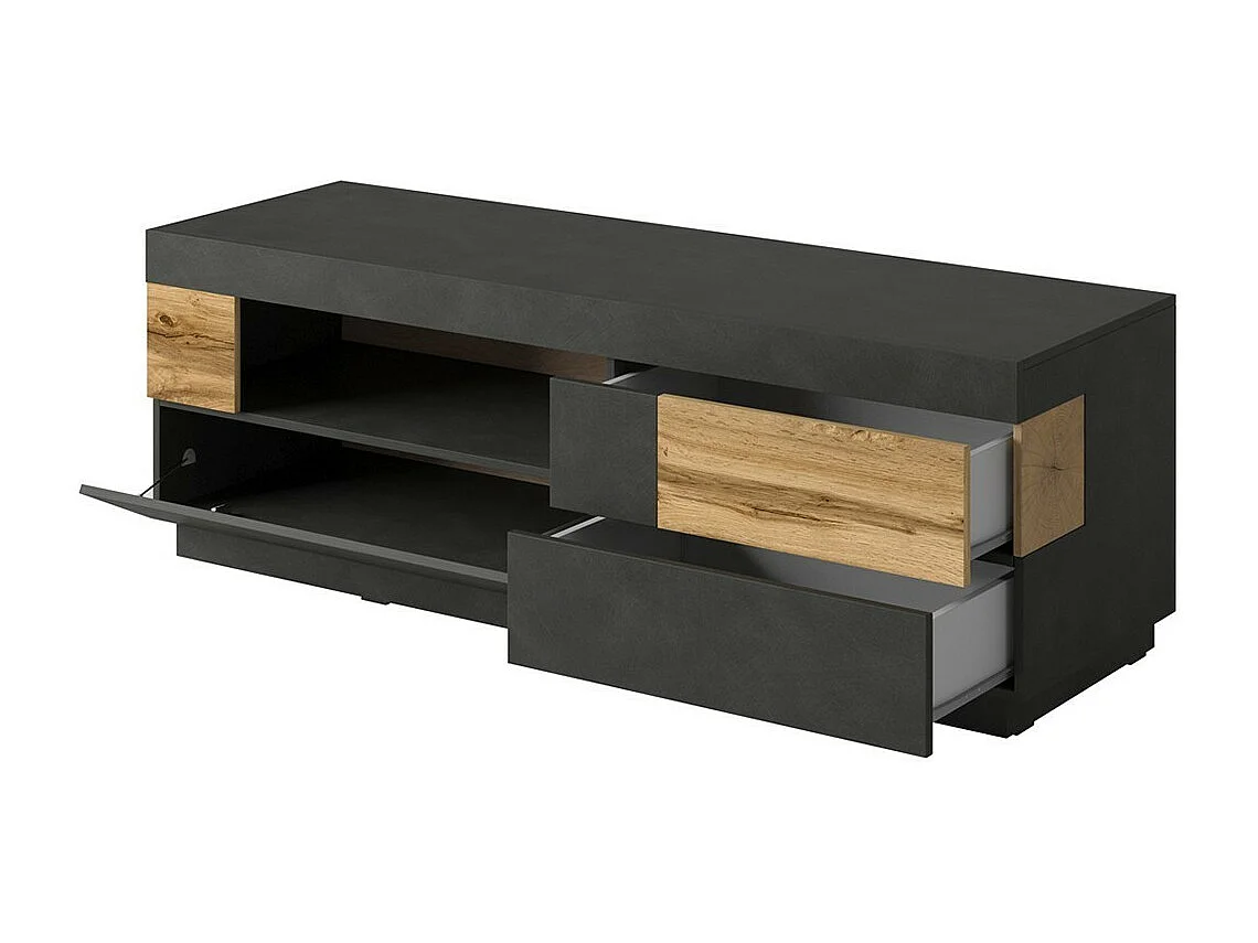 Mueble de TV 160cm colección KILES. Color gris antracita y roble. Estilo diseño.
