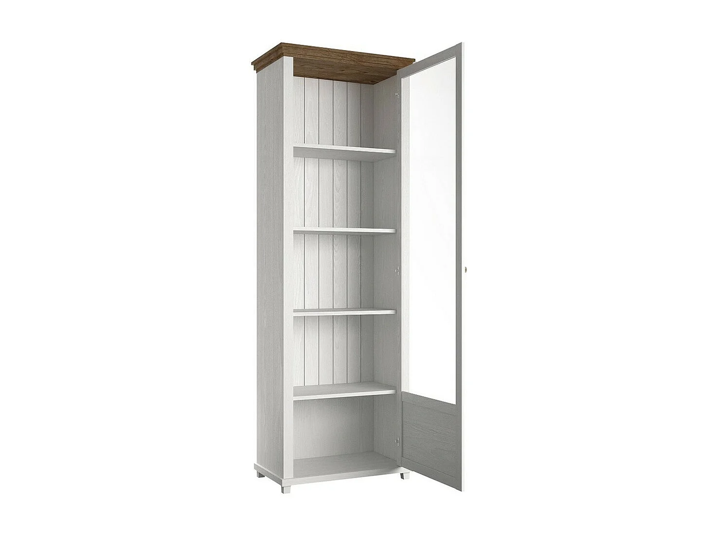 Vitrina 1 porta coleção ASSIA. Cor freixo branco e carvalho. Abertura à direita.