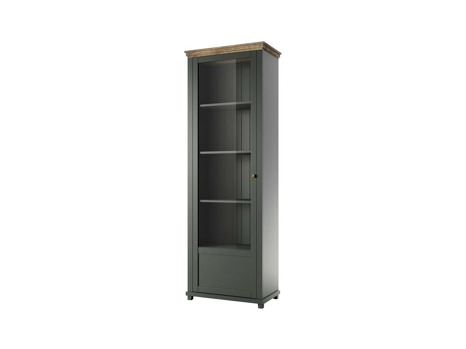 Vitrine 1 porte collection ASSIA. Coloris vert et chêne. Ouverture gauche