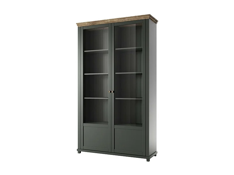 Vitrine ASSIA 2 Glastüren dunkelgrün und Holz - 125 cm - 10 Fächer - Zeitlose Eleganz