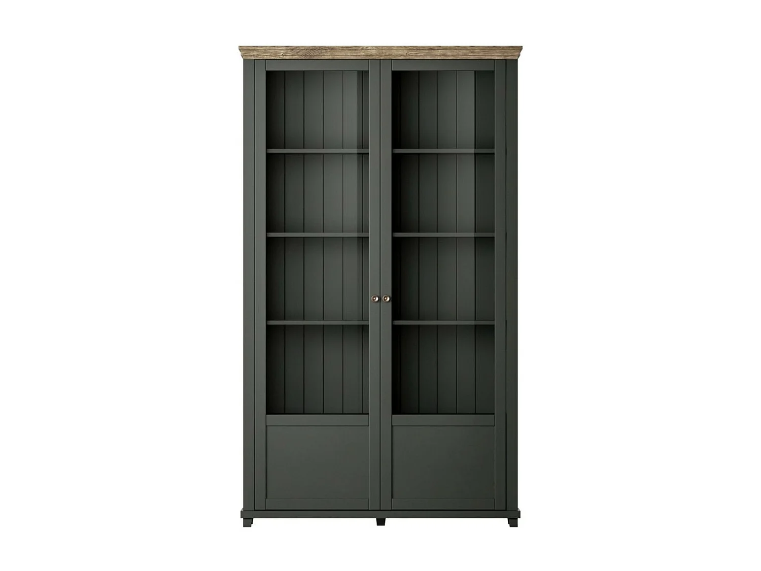 Vitrine ASSIA 2 Glastüren dunkelgrün und Holz - 125 cm - 10 Fächer - Zeitlose Eleganz