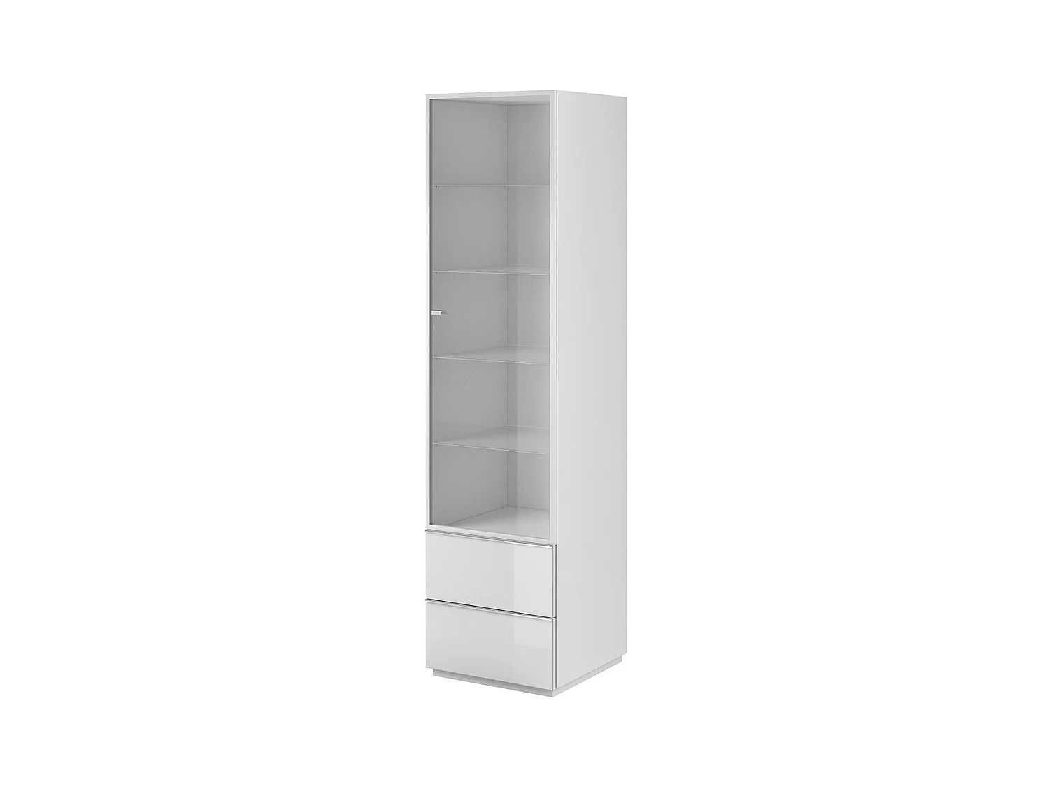 Hoge vitrinekast ZANTE met 1 glazen deur en 2 laden - Hoogglans wit - 50 x 194 x 48 cm