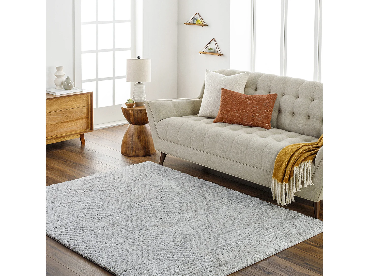 Zacht Hoogpolig Shaggy Tapijt - Wit/LichtGrijs - 200x275cm - ALLIE