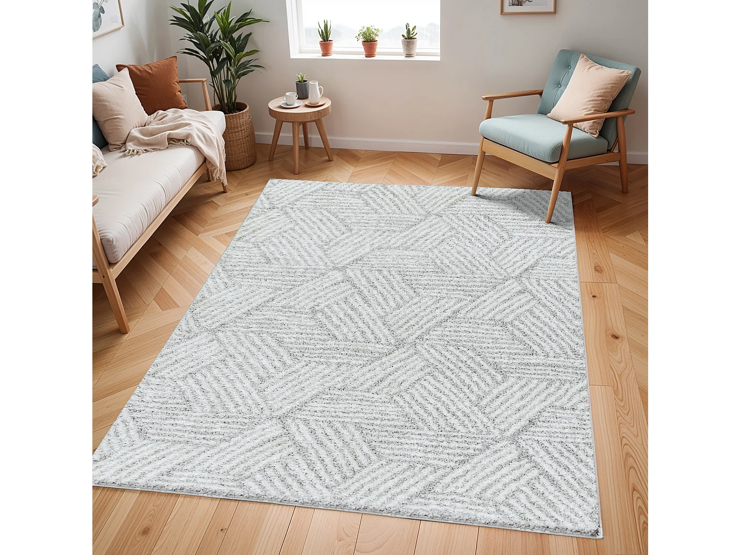 Zacht Hoogpolig Shaggy Tapijt - Wit/LichtGrijs - 200x275cm - ALLIE