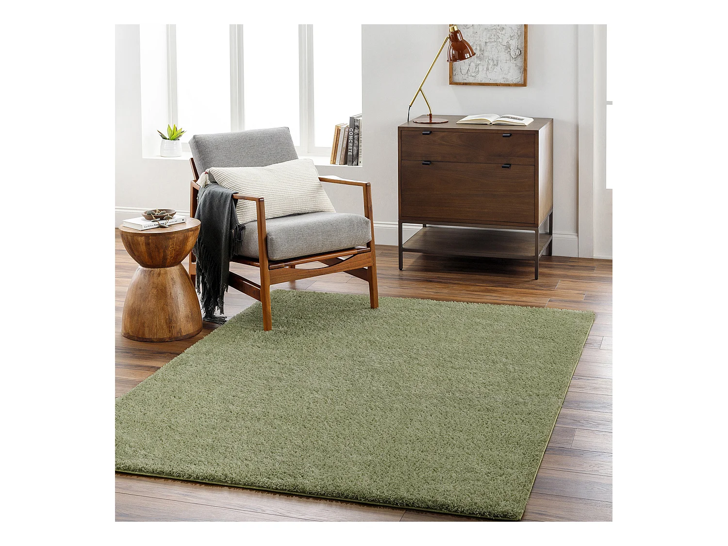 Tapis Shaggy Uni - Vert - 200x275cm - CLAIRE