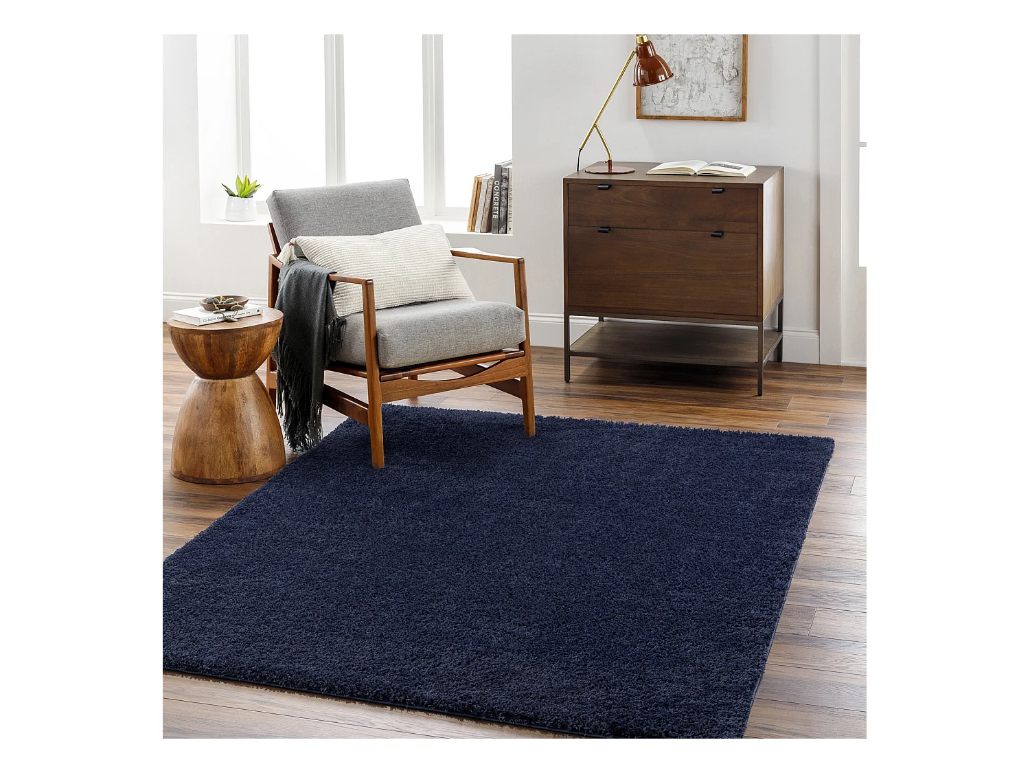 Tapis Shaggy Uni - Bleu Foncé - 200x275cm - CLAIRE