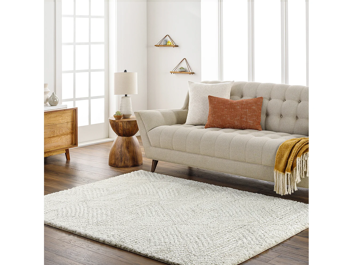 Tapis Shaggy Moderne - Ivoire/Beige - 160x213cm - ALLIE