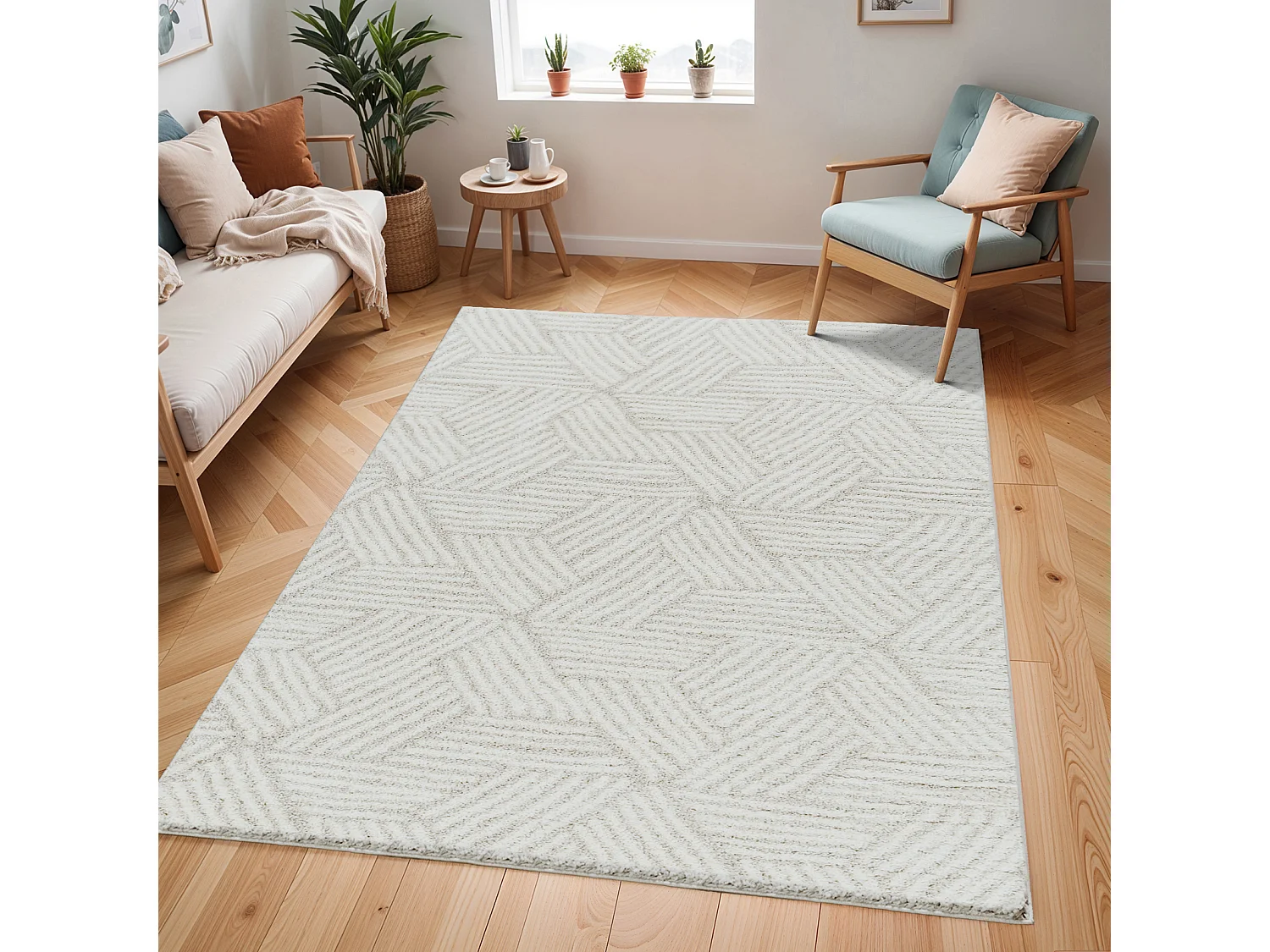 Tapis Shaggy Moderne - Ivoire/Beige - 160x213cm - ALLIE
